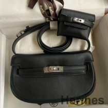 Hermès Kelly Moove ručno izrađena torba od crne brze teleće kože