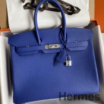 Hermes Birkin 35 Retourne ručno izrađena torba od plave električne Clemence kože