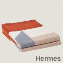 Hermes H Drapeau pokrivač u terakoti i sivom kašmiru