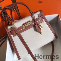 Hermes Kelly platnena torba od Barenia kože od 28 cm