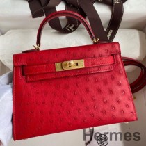 Hermes Kelly Mini II Sellier ručno rađena torba od crvene nojeve kože