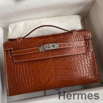 Hermes Kelly Pochette ručno izrađena torba od zlatne mat aligatorove kože
