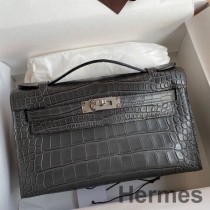 Hermes Kelly Pochette ručno izrađena torba od grafitno mat aligatorove kože