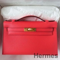 Hermes Kelly Pochette ručno izrađena torba od ružičaste teleće kože Texas Epsom