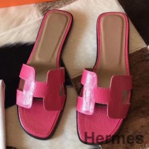 Hermes Oran sandale od ružičasto crvene kože guštera