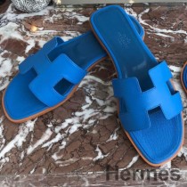 Hermes Oran klizne sandale od plave Hydra Epsom teleće kože