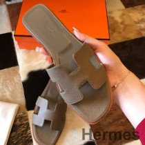 Hermes Oran klizne sandale od Taupe Epsom teleće kože