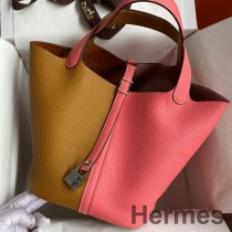 Hermes Picotin Lock 22 dvobojna ručno izrađena torba od kože Sesame and Rose Azalee Clemence