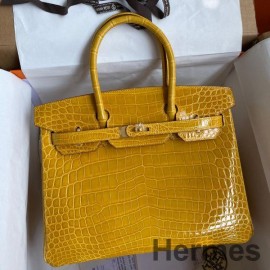Hermes Birkin 30 ručno izrađena torba od sjajne kože Jaune Ambre Crocodile Niloticus