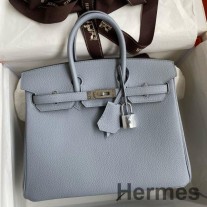 Hermes バーキン 25 リターン ハンドメイドバッグ ブルー リンネル クレマンス レザー