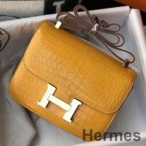 Hermes コンスタンス 24cm バッグ イエロー エンボス加工 クロコダイル