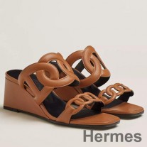 Hermes フィガリ 55mm ウェッジサンダル ブラウン ナッパレザー