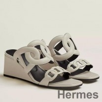 Hermes フィガリ 55mm ウェッジサンダル アイボリー ナッパレザー
