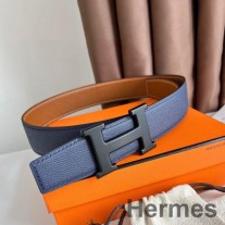 Hermes H リバーシブル 38MM ベルト マットバックル ブルー&ゴールド エプソンレザー