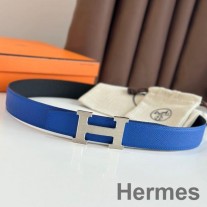 Hermes H リバーシブルベルト 32MM ブルー＆ブラック エプソンレザー