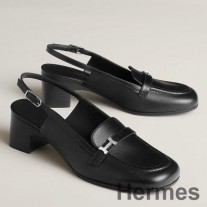 Hermes アンフィニ 50 スリングバック パンプス ブラックレザー