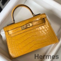 Hermes ケリー ミニ II バッグ イエロー エンボス加工 クロコダイルレザー