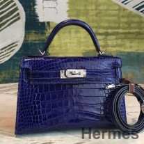 Hermes ケリー ミニ II ハンドメイドバッグ ブルー アリゲーター クロコダイル