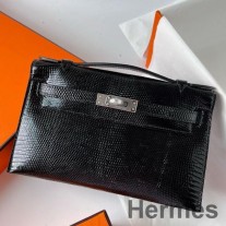 Hermes ケリー ポシェット ハンドメイドバッグ ブラック リザードスキン