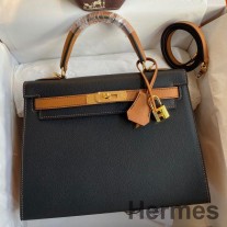 Hermes ケリーセリエ 28 バイカラーバッグ ブラック＆ゴールド エプソムカーフスキン