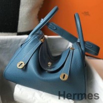 Hermes リンディ 30cm バッグ ブルー ジーン クレマンス レザー GHW