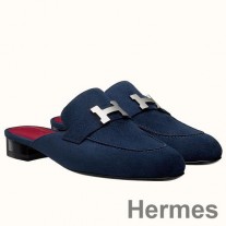 Hermes トロカデロ ミュール ブルー スエード