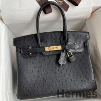 Hermes バーキン 30 リターンヌ ハンドメイドバッグ ブラック オーストリッチレザー