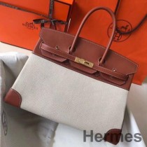 Hermes バーキン 35cm キャンバスバッグ バレニアレザー GHW