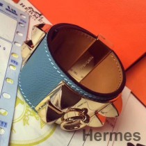 Hermes ブルー ジーンズ エプソン コリアー ドゥ シアン ブレスレット サイズ S