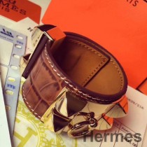 Hermes ブラウン クロコダイル コリアー ドゥ シアン ブレスレット サイズ S