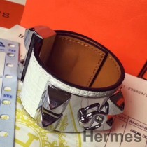 Hermes ホワイト クロコダイル コリアー ドゥ シアン ブレスレット サイズ S