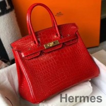 Taška Hermes Birkin 25 cm z červenej embosovanej krokodílej kože
