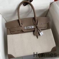 Ručne vyrobená taška Hermes Birkin 30 In Toile & Tourterelle Swift Leather