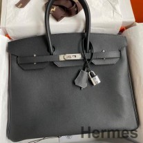 Ručne vyrobená taška Hermes Birkin 35 Retourne z čiernej kože Swift