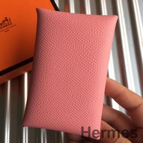 Držiak kariet Hermes Calvi z ružovej epsomskej kože