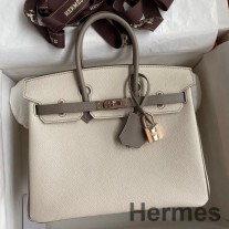 Hermes HSS Birkin 25 Bicolor Bag z Craie a Gris Asphalt Epsom Calfskin