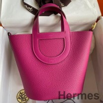 Ručne vyrobená taška Hermes In The Loop 18 z ružovo-fialovej Clemence Leatherther