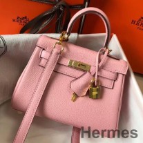 Hermes Kelly 20 cm taška z ružovej kože Clemence GHW