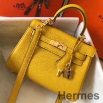 Hermes Kelly 20 cm taška zo žltej kože Clemence GHW