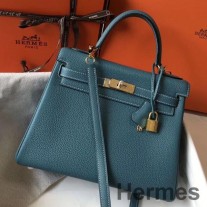 Hermes Kelly 28 cm modrá taška Jean Clemence Leather GHW
