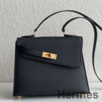 Hermes Kelly En Desordre 20 ručne vyrobená taška z čiernej epsomskej teľacej kože