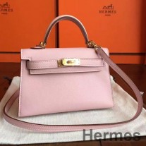 Ručne vyrobená taška Hermes Kelly Mini II z ružovej dražé Swift teľacej kože