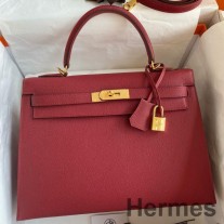 Hermes Kelly Sellier 32 ručne vyrobená taška z červenej epsomskej teľacej kože