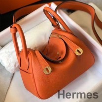 Mini taška Hermes Lindy v oranžovej koži Clemence GHW