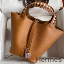 Taška Hermes Picotin Lock 18 Tressage De Cuir zo zlatej epsomskej teľacej kože