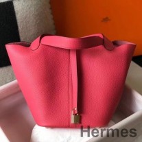 Hermes Picotin Lock 22 vrecúška v ružovom rúži Clemence Leather