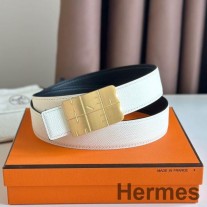 Obojstranný opasok Hermes Typo 32 mm z bielej epsomskej teľacej kože