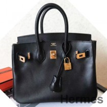 Ručne vyrobená taška Hermes Birkin 25 z čiernej kože Swift