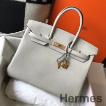 Hermes Birkin 35 cm taška z perleťovo sivej kože Clemence GHW