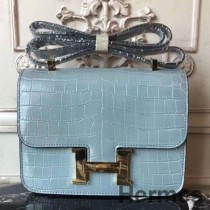 Taška na krokodíla Hermes Blue Lin Constance MM 24 cm